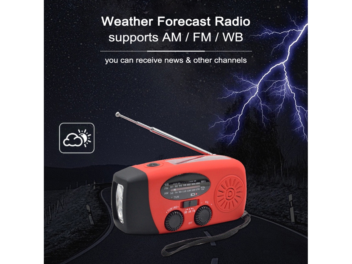 Rádio Portátil Am/fm Com Lanterna Leitora Noaa Energia Solar Manivela Emergência Fonte De Energia Móvel