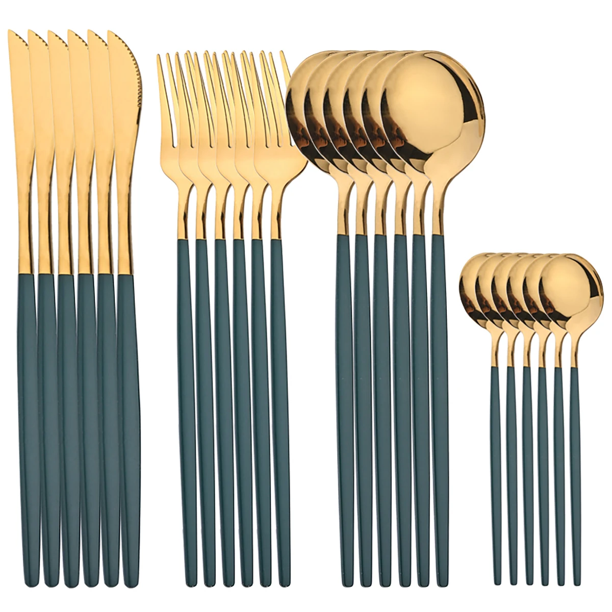 Vajilla de acero inoxidable de 24 piezas, apta para lavavajillas. Mdug (verde dorado)
