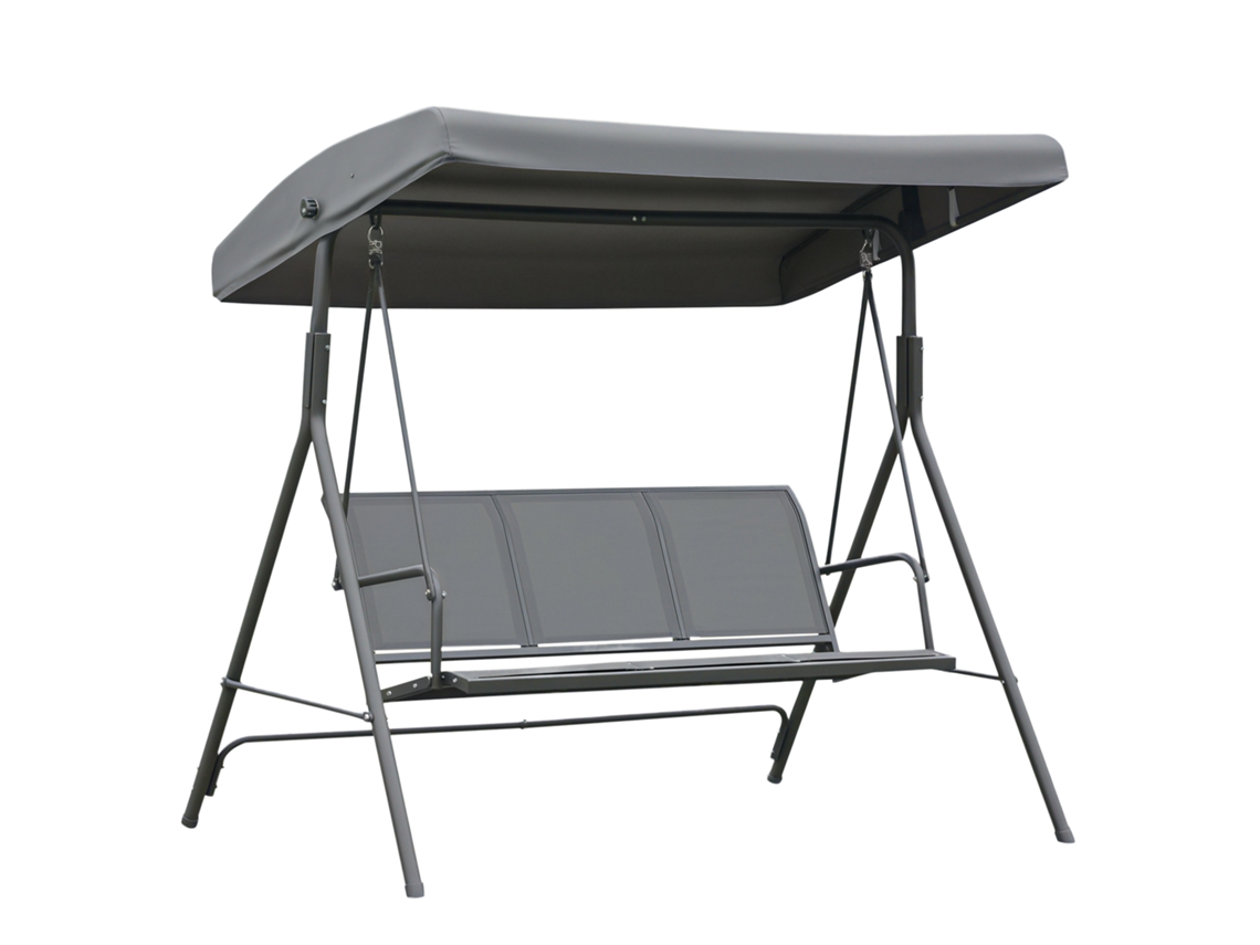 Columpio de 3 plazas, toldo ajustable, cojines, acero y poliéster, 170x110x153 cm, negro. ZENCORE SERVICES