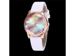 Reloj De Cuarzo Unisex Con Correa De Cuero Pu Dial Arcoíris Zhoulianfa (blanco)