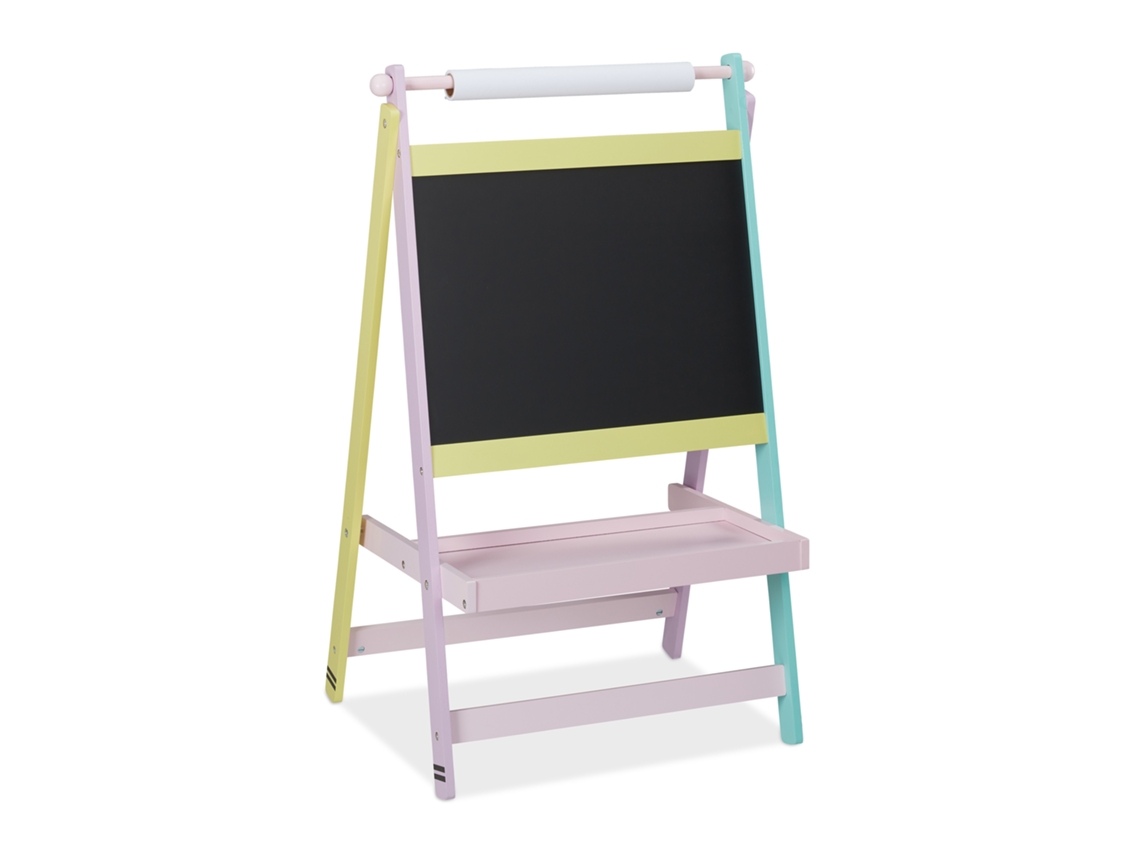 Relaxdays Pizarra Infantil Diseño Ceras, 2 En 1, Rollo De Papel, Pintar, Dibujar, Tablero Tizas, 90x56x42 Cm, Multicolor