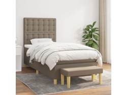 Cama Box Spring Con Colchón Tela Gris Taupe 100x200 Cm