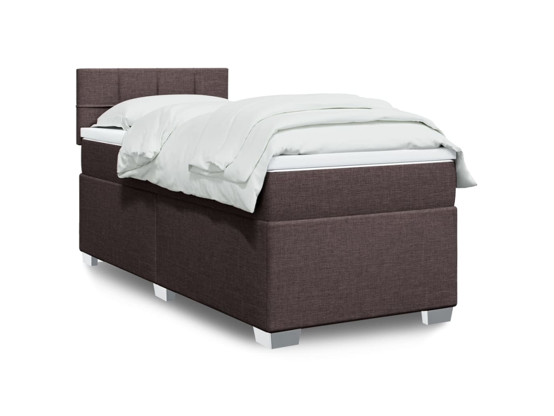 Cama Box Spring Con Colchón Tela Marrón Oscuro 100x200 Cm
