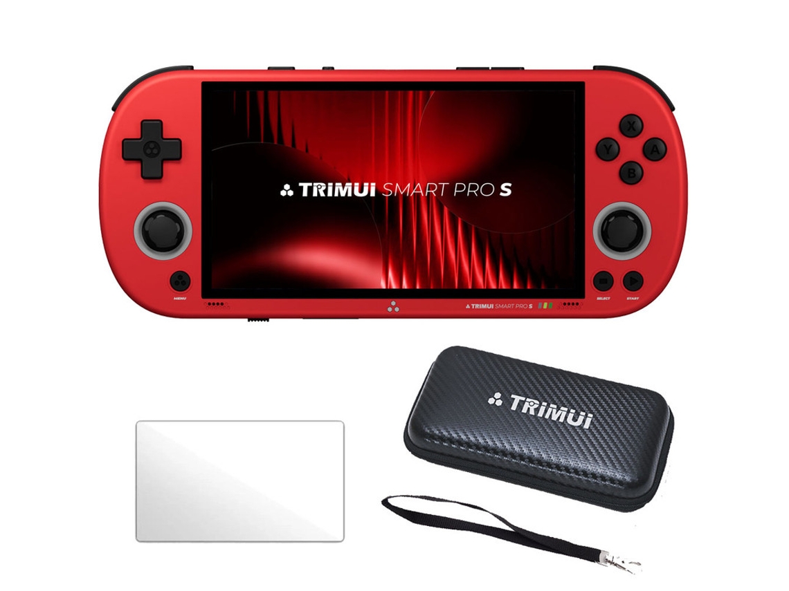 Consola Retro Szsmart Trimui Smart Pro S De 4,96" Ips Linux Wifi Bt 30+ Simuladores 256gb Con 16000 Juegos + Bolsa + Cristal Templado - Rojo