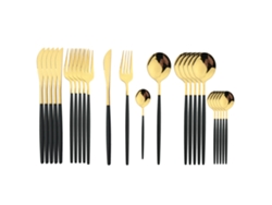 (oro Negro) Juego De Cubiertos De Acero Inoxidable De 24 Piezas, Que Incluye Cuchillo, Cuchara Y Tenedor.