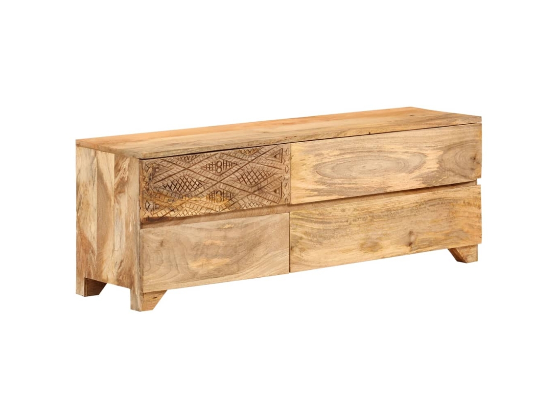 Mueble de Armario Tv en Madera de Mango Maciza 110X30X40 Cm
