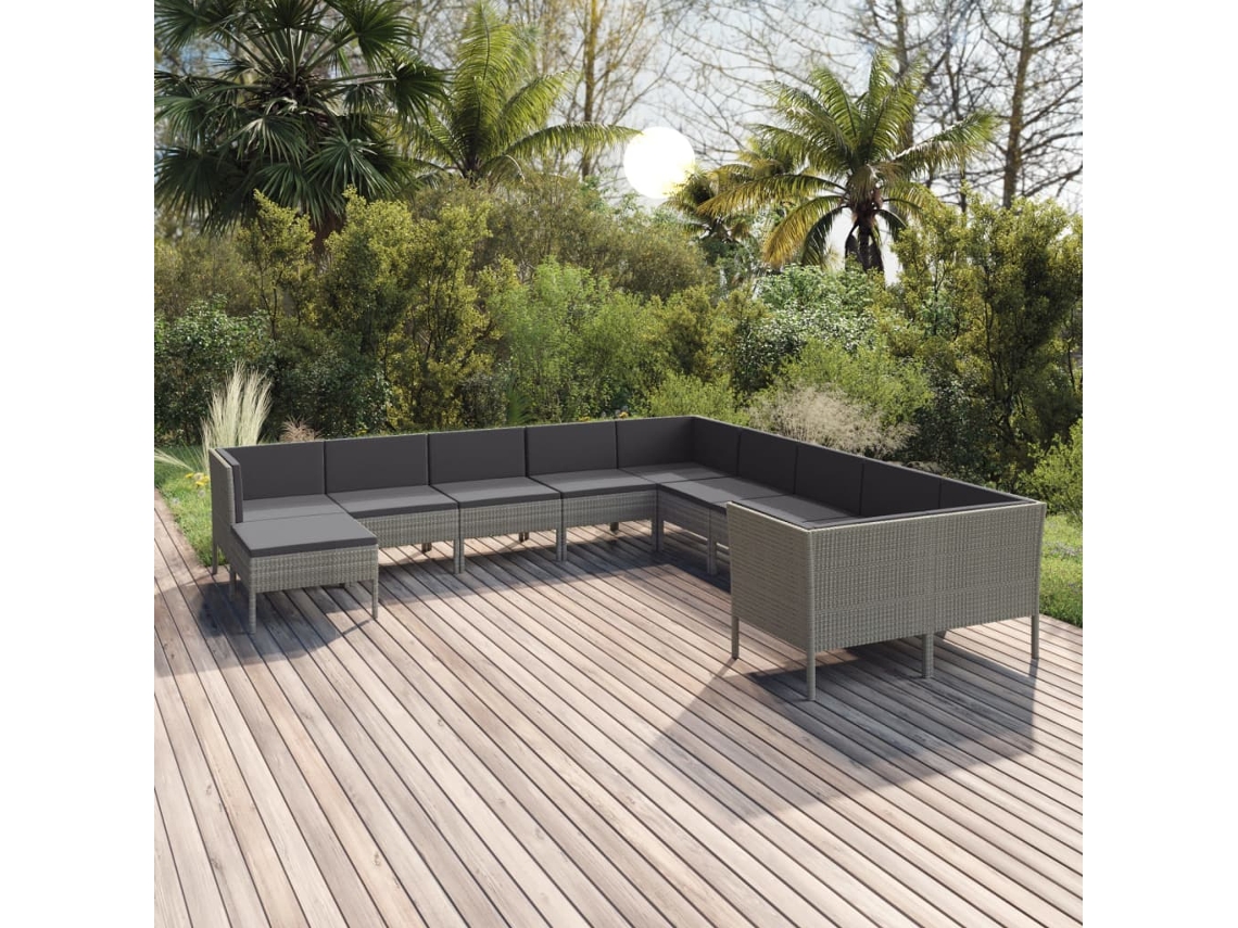 Conjunto de jardín DKD Home Decor de 11 piezas con cojines de mimbre gris