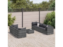 Conjunto de jardín de 8 piezas con cojines en mimbre gris, DKD Home Decor