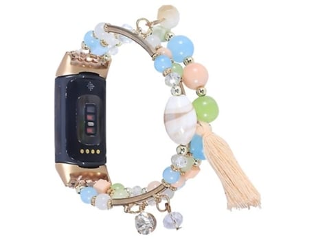 Pulsera Para Fitbit Charge 5 Correa De Reloj De Cadena De Cuentas Redondas Rosa VENISYMLIS
