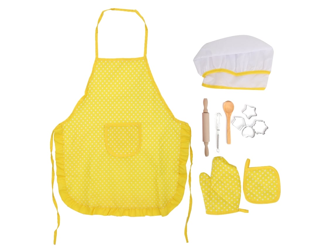 Ats-set De Cocina Y Repostería Para Niños 11pcs Juguetes Diy Con Delantal Juego De Rol Amarillo