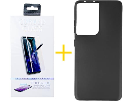 Carcasa y Protector de Pantalla de Vidrio Samsung S21 Ultra ACCETEL Silicona Lisa Negro