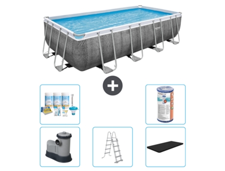 Piscina BESTWAY Rectangular Power Steel - Estampado Ratán - 549 x 274 x 122 - Incluye Bomba - Escalera - Cobertor Paquete de mantenimiento - Filtrar