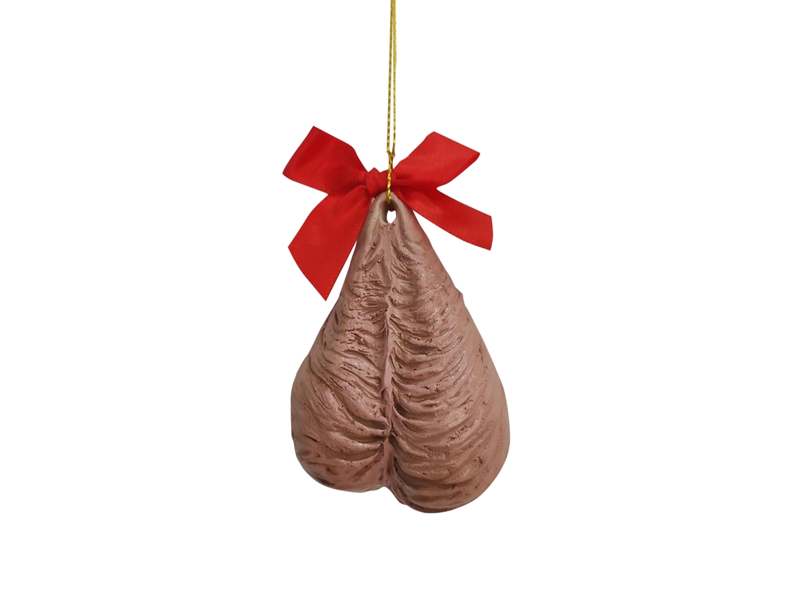 Huevo de Navidad con adorno divertido y lazo