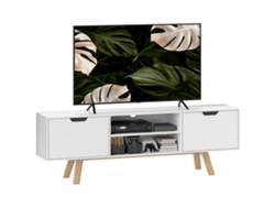 Mueble Tv Mdf Cajones Estantes Abiertos 150x39x50cm Blanco