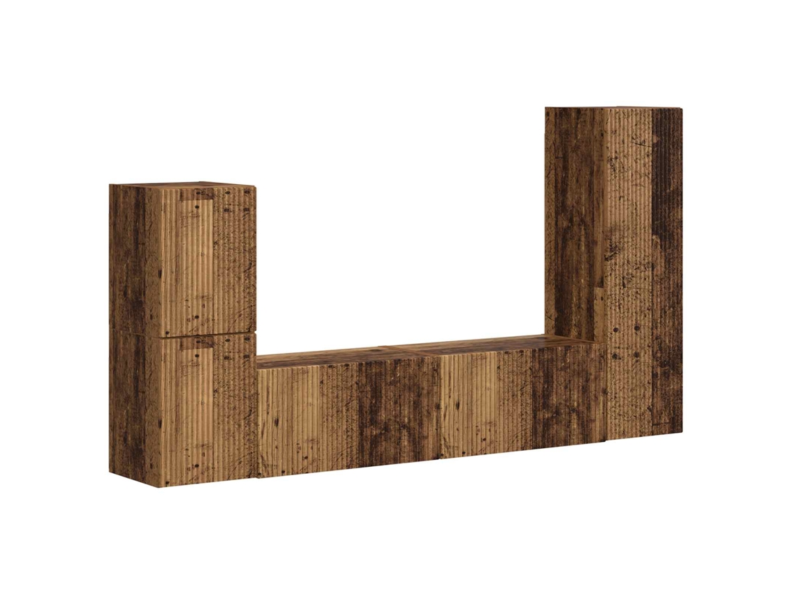 Conjunto de mueble para TV de 4 piezas, madera antigua, madera procesada, EXCLUSIVA DE LA CASA