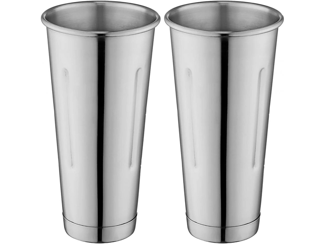 Juego de vasos para mezclar batidos, construcción de acero inoxidable, vaso profesional para malteada de 30 oz con diseño ergonómico y cortes laterales.