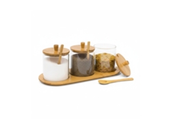 Frascos De Especiarias Relaxdays Jiao, 12x31x12cm, Suporte De Bambu Para 3 Frascos, Estante De Especiarias, Natural