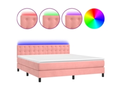 Maison Exclusive - Cama Box Spring Colchón Y Led Terciopelo Rosa 180x200 Cm