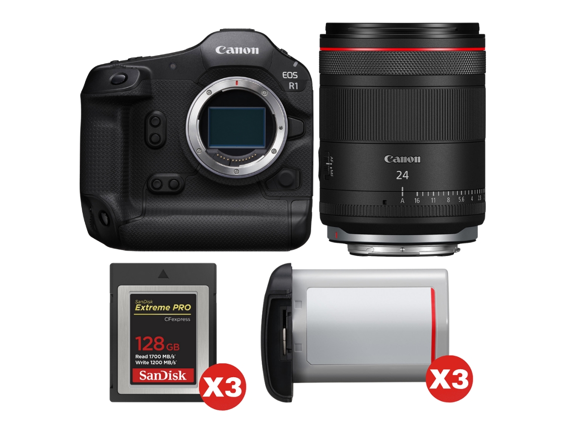 Canon Eos R1 + Rf 24mm F/1.4 L Vcm + 3 Sandisk 128gb Extreme Pro Cfexpress Type B + 3 Canon Lp-e19 + Ebook “20 Consejos Para Fotos Que Impactan”