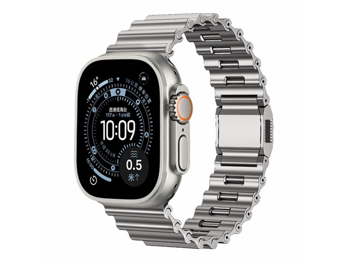 Correa XIAOMOYU Ocean Wave de titanio y acero inoxidable para Apple Watch (46/49/45/44 mm) con cierre magnético.