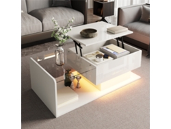 Mesa De Café - Tamaño: 100x50 Cm - Efecto Led, Con Cristal - Blanco