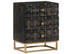 Mesita de Noche 40X29X50 Cm Madera de Mango Maciza Negro