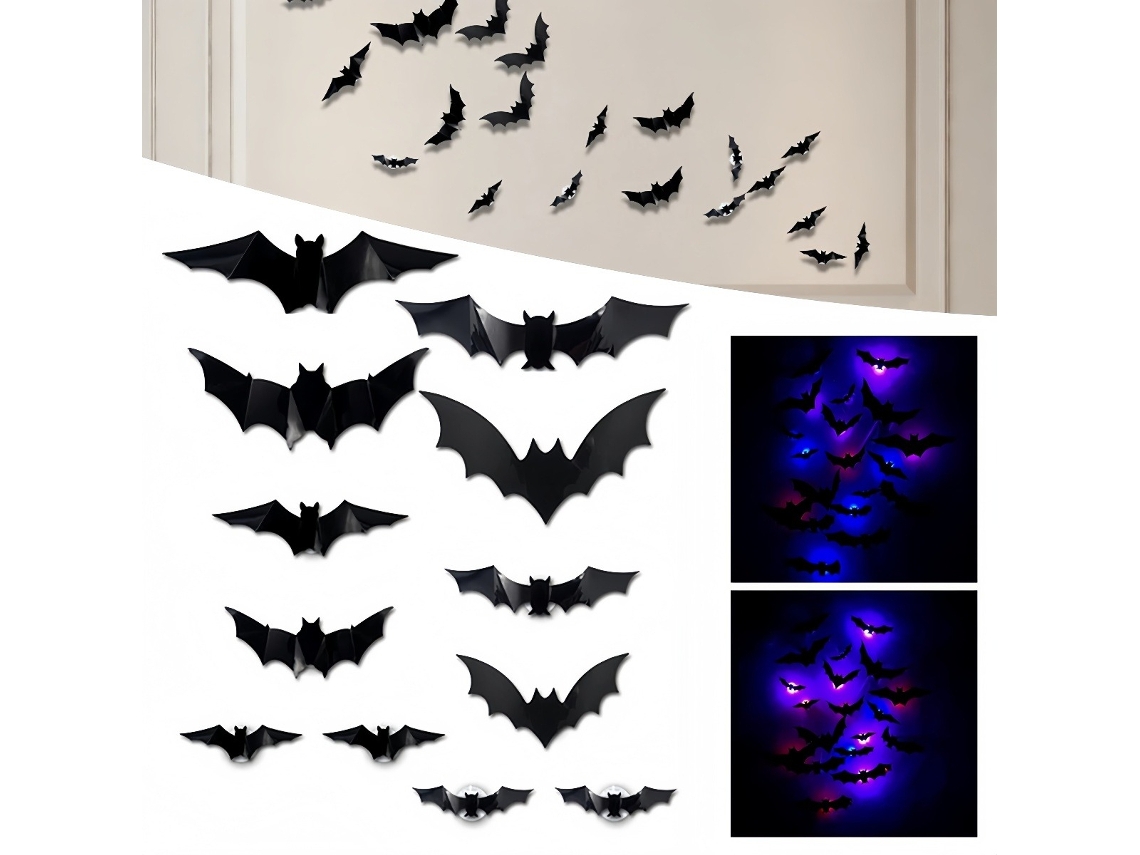 Jortmrdqz 12 luces de murciélago 3D para Halloween