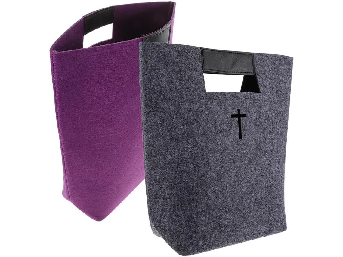 Bolsas De Fieltro Reutilizables Nuobesty, Paquete De 2, Gris Y Morado, Gran Capacidad.
