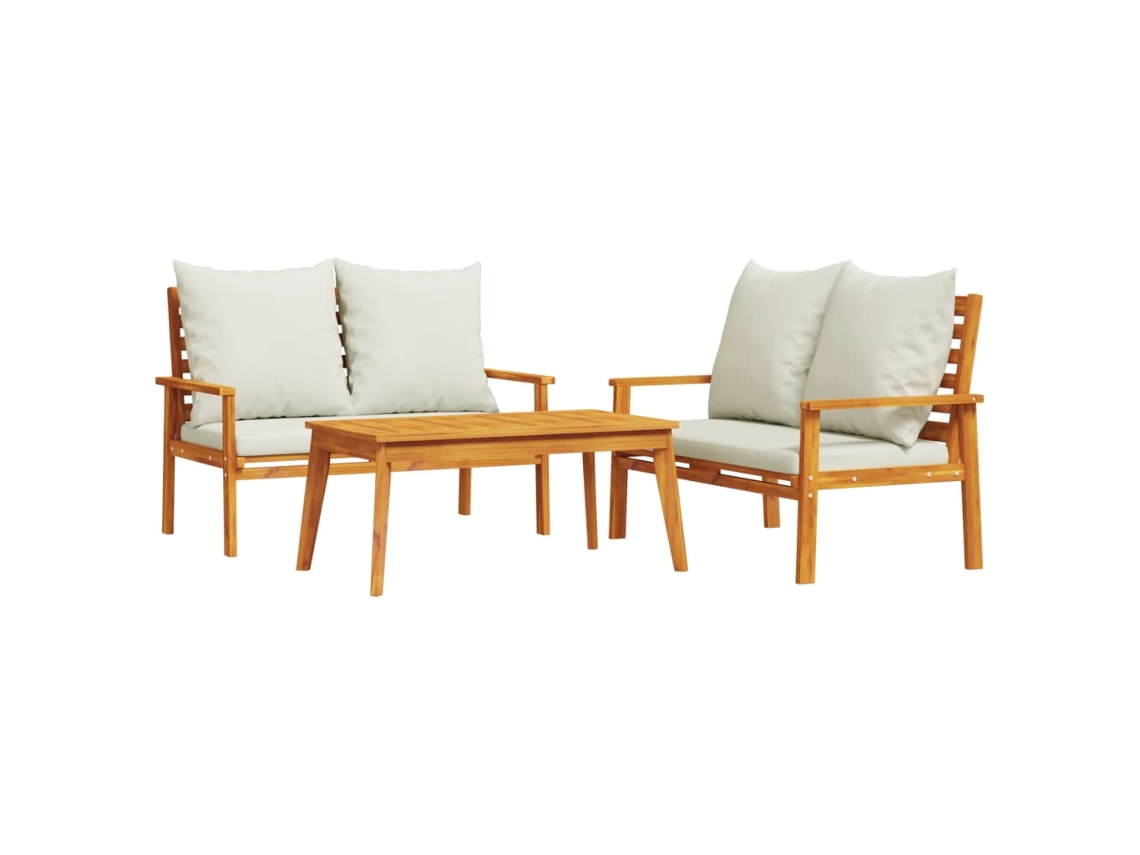 Juego de 3 sillones de jardín con cojines de acacia maciza MAISON EXCLUSIVE