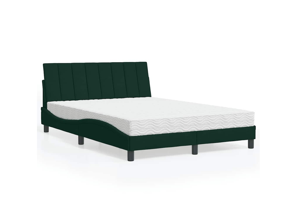 Maison Exclusive - Cama Con Colchón Hanko Terciopelo Verde Oscuro 140x190 Cm