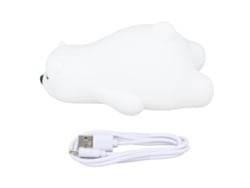 Luz noturna LED em forma de urso deitado, de silicone macio e colorido, recarregável via USB, ideal para crianças.