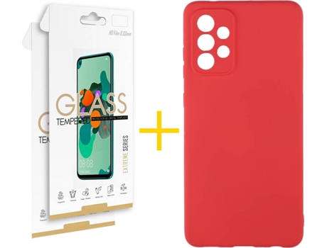 Carcasa y 2 Protectores de Pantalla de Vidrio Samsung A72 5G SKYHE Silicona Líquida Rojo