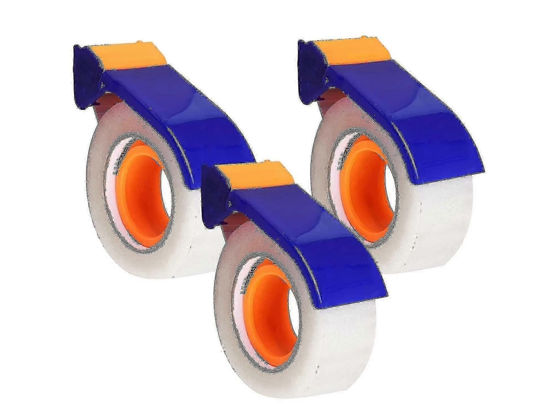 Juego de 3 cintas adhesivas con dispensador, dispensador manual, dispensador ergonómico de cinta adhesiva azul para embalaje GOKOCO
