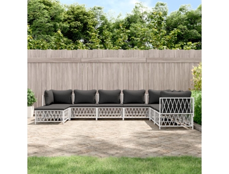 Conjunto 8 de muebles de jardín VIDAXL con cojines acero blanco