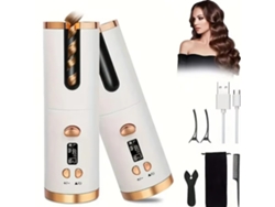 Rizador de pelo automático recargable por USB, portátil, blanco brillante, batería de 5000 mAh, pantalla LCD, Chennnls
