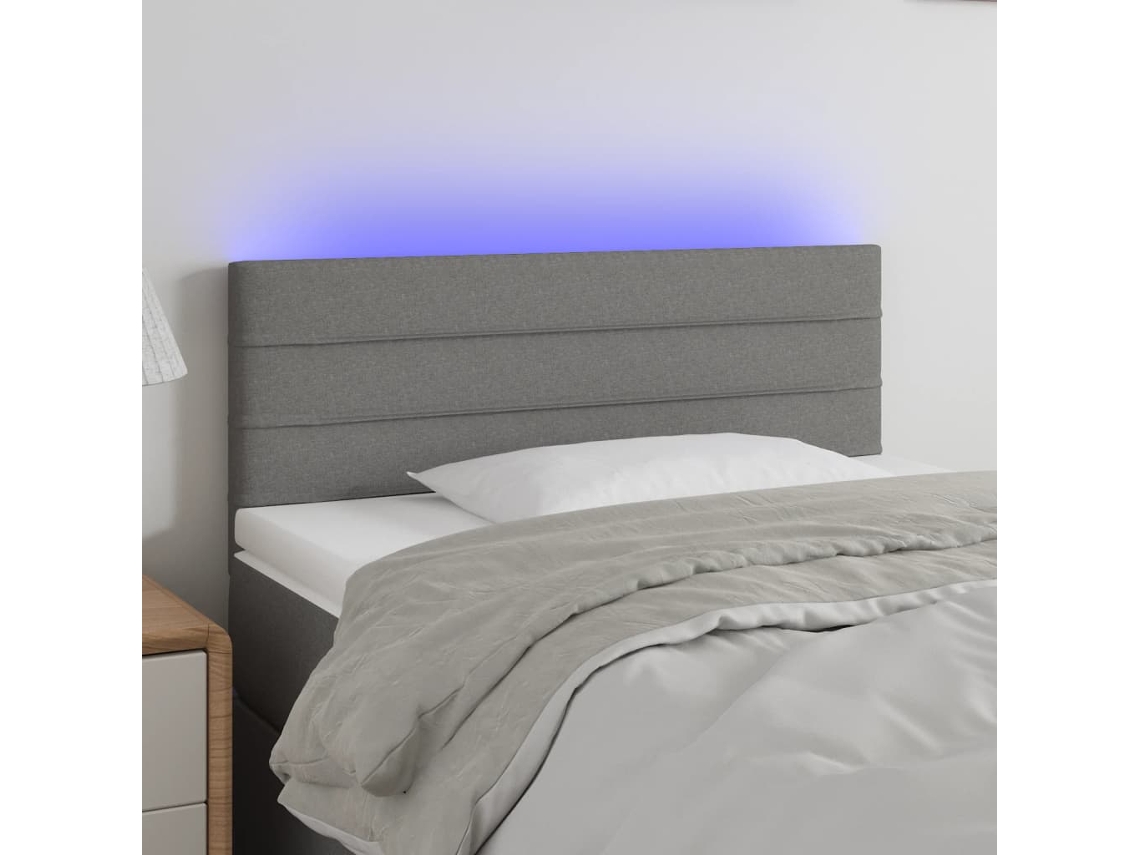 Cabecero con luces LED, tela, 90x5x78/88cm, gris oscuro