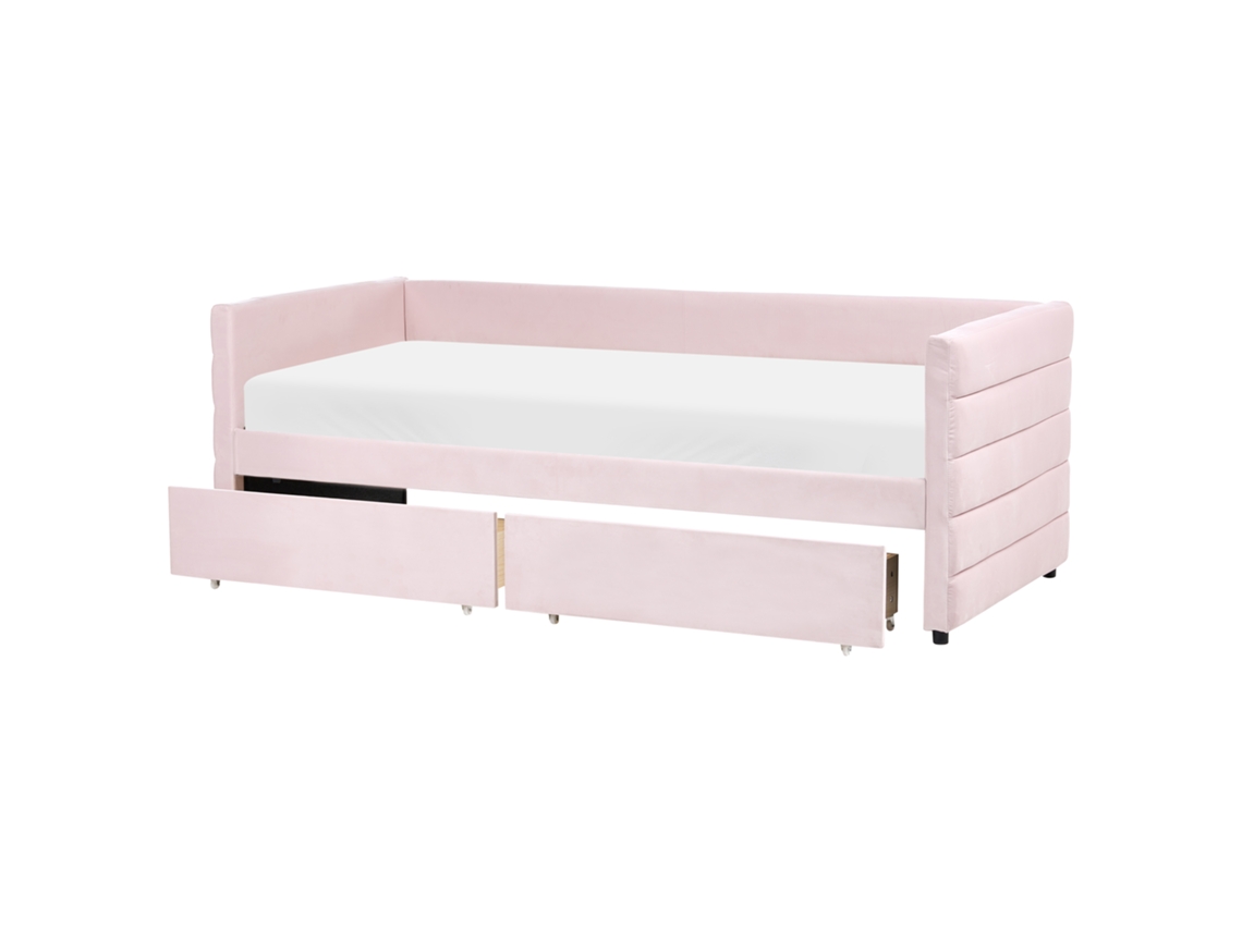 Cama De Dia Com 2 Gavetas Beliani Marray De Veludo Rosa 90x200