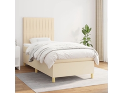 Cama Box Spring Con Colchón Tela Color Crema 80x200 Cm