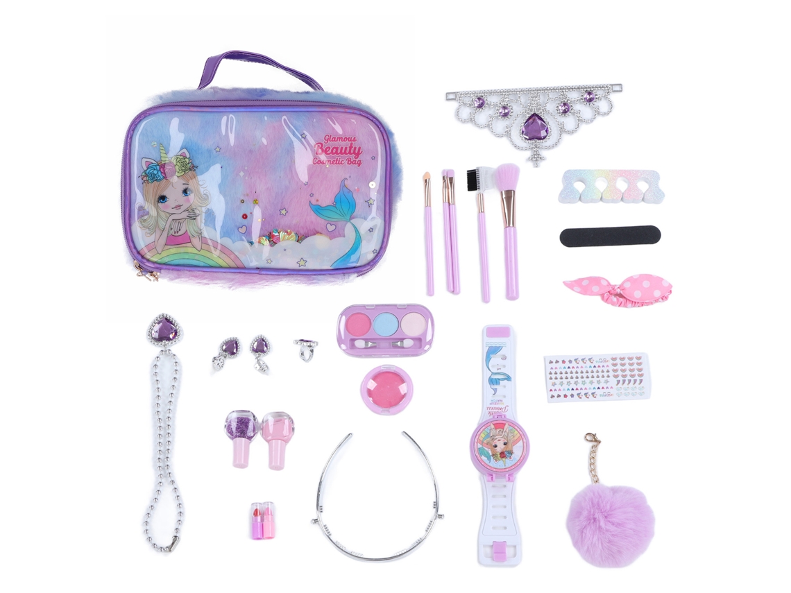 Ats-kit De Maquillaje Falso Lavable Para Niñas Con Corona Y Collar, Seguro Para Niños Mayores De 5 Años