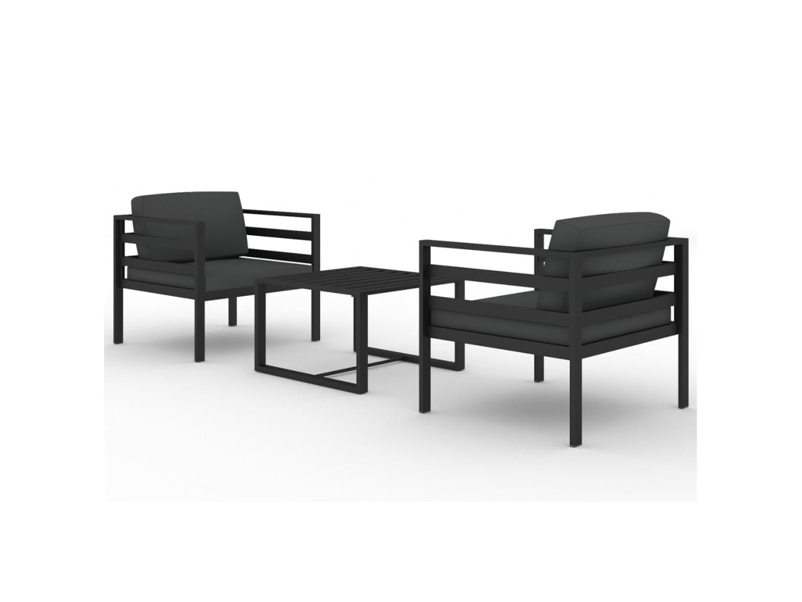 vidaXL Set muebles de jardín 3 pzas y cojines aluminio gris antracita