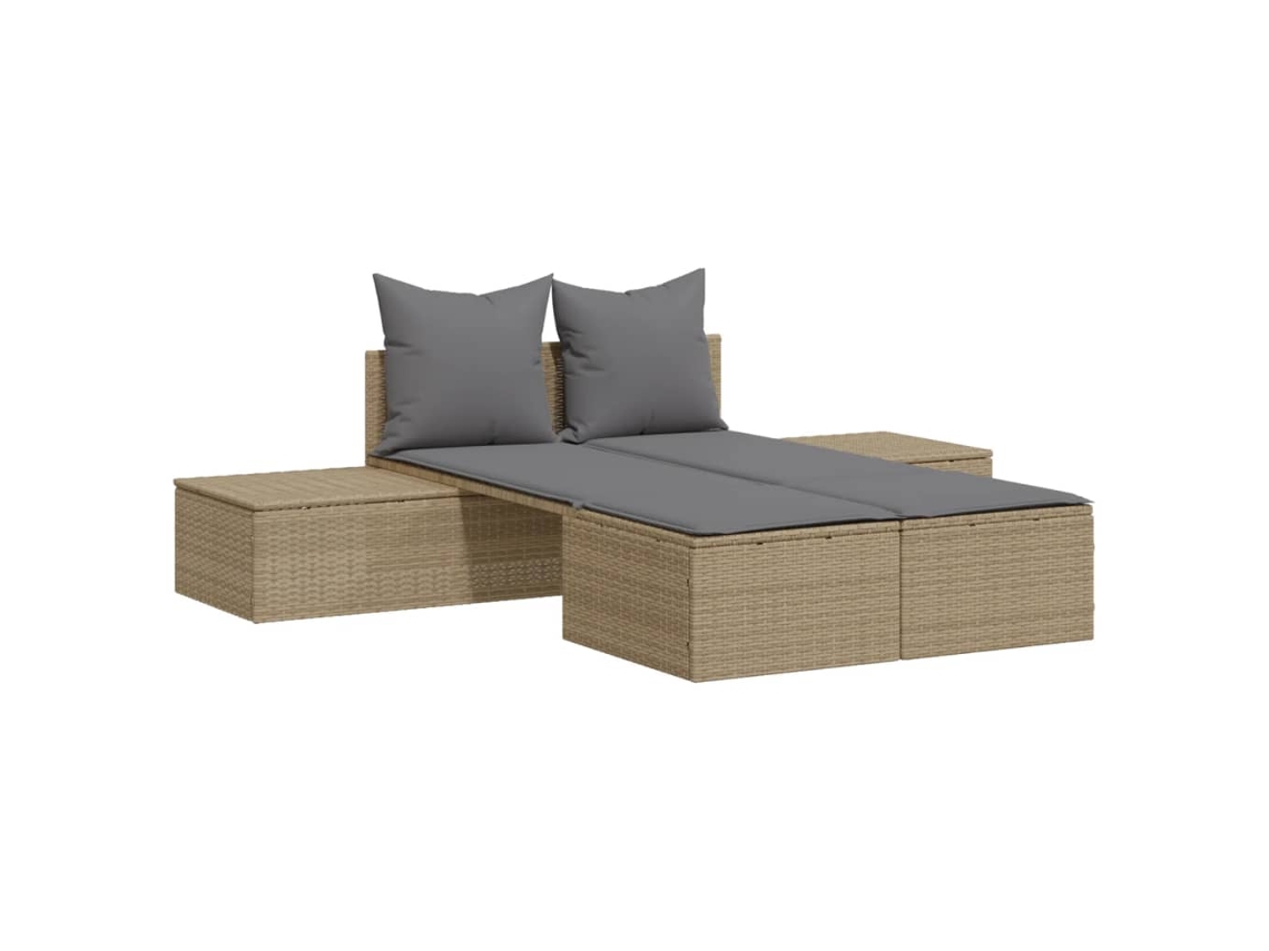 Chaise longue doble con cojines de mimbre, beige, EXCLUSIVA DE LA CASA