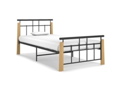 Cama con Plataforma Madera Maciza de Roble Metal Negro (90x200 cm)