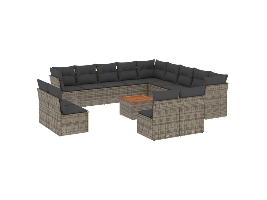 Maison Exclusive - Set De Sofás De Jardín 14 Pzas Con Cojines Ratán Sintético Gris