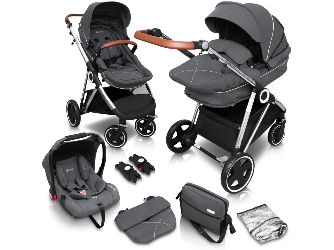 Cochecito Babygo Halime 3 en 1 gris (chasis plateado)