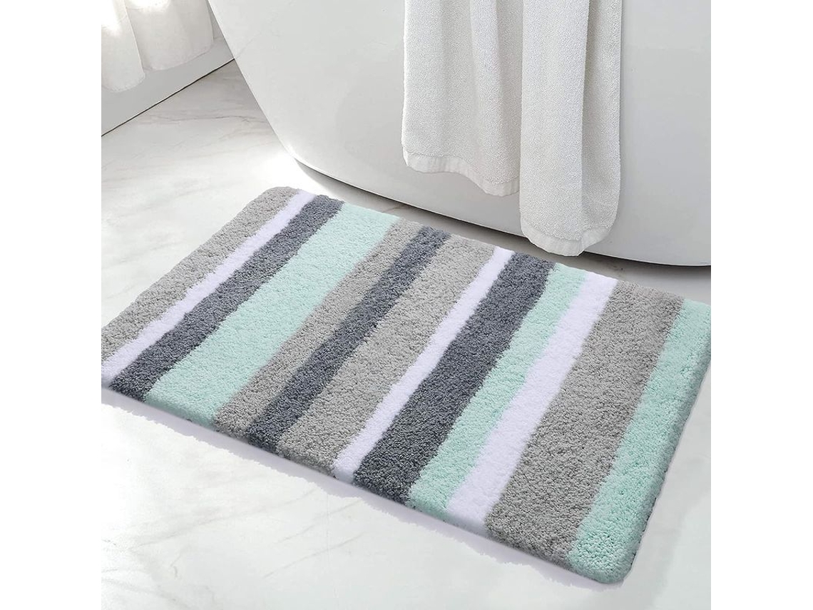 2026-alfombra Baño Microfibra Listada Verde-gris 17x24 Pulgadas Gruesa Suave Antideslizante Lavable A Máquina
