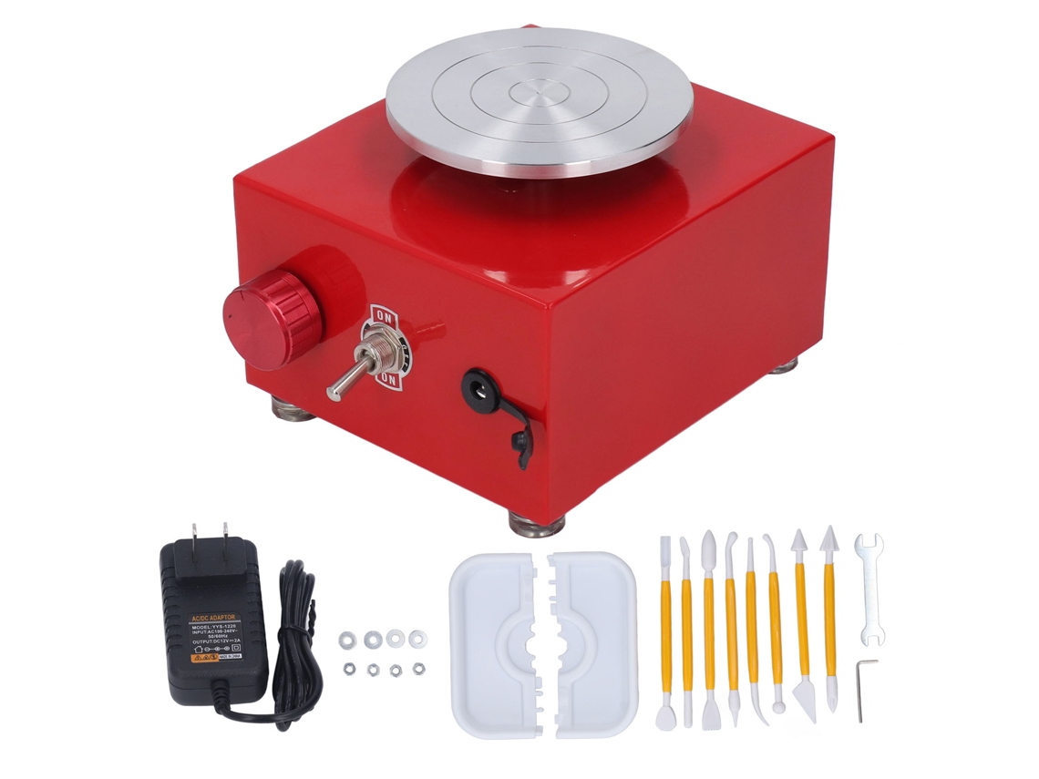 Roda de Cerâmica Mini para Crianças com Bacia Detachável 2000rpm Velocidade Ajustável Elétrica Vermelha