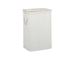 Relaxdays Cesto Para Roupa Suja Em Bambu Com Tampa, Retangular, Xl, 83 L, Dobrável, Hbt: 65,5 X 43,5 X 33,5 Cm, Branco