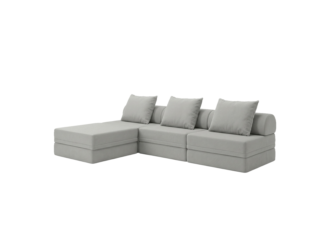 Sofá Modular 3+1+puff Convertible Liso Cinza Escuro