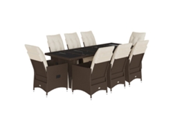 Maison Exclusive - Set De Mesa Y Sillas Jardín 9 Piezas Y Cojines Ratán Pe Marrón