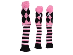 2026-3pcs Fundas Para Cabezas De Palos De Golf Tejidas Con Pompon Patrón Fino Protector Rosa Negro